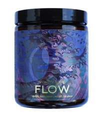 A jar of 'FLOW: Immune Support + Vitality Qi Nourisher' with a colorful, patterned label.